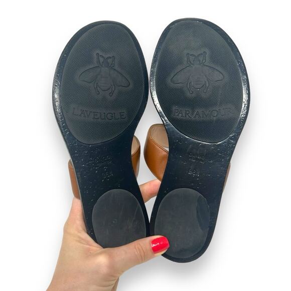 Gucci GG Marmont Thong Flat Leather Sandals Black Cognac Brown 36.5 Women’s - Picture 11 of 14